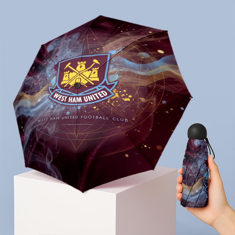 Ombrello Pieghevole Compatto West Ham United Modello Calcio Stampato Mini 5 Pieghe 8 Stecche Antivento Impermeabile Leggero Portatile