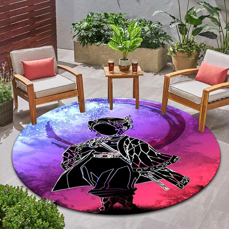 Classic Japanese-style Cartoon Demon Slayer Round Rug, Home Soft Decorative Anti-slip Yoga Mat and Chair Mat, Outdoor Floor Mat Carpet K17