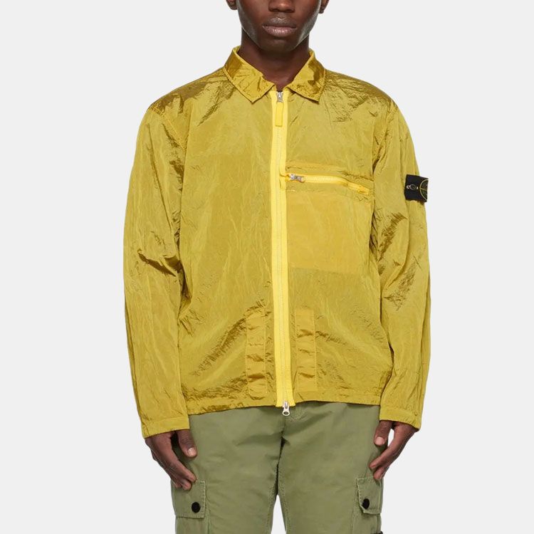 STONE ISLAND Ss23 Nylon Meta Series Solid Color Metallic Nylon Long Sleeve Zip Chest Strap Jacket Men Jackets Yellow 781510919-V0030