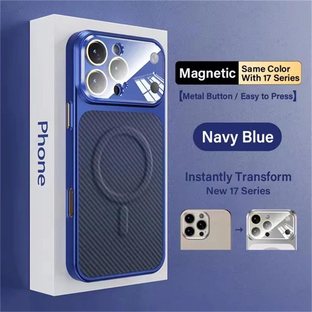Luxury Carbon Fiber Leather Phone Case For iPhone 17 16 15 14 13 Pro Max For Magsafe Magnetic Wireless Charging Shockproof Phone Cover