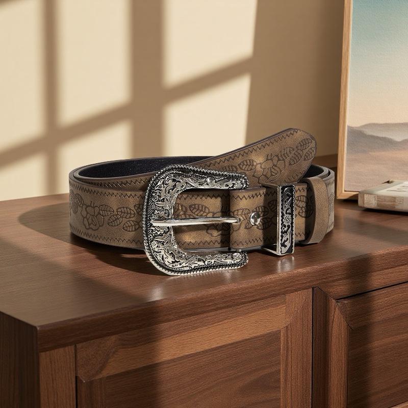 Retro European-American Style Brown Textured Pin Buckle Leather Belt for Women