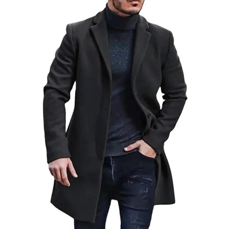 Men's Coat Woolen Overcoat  Windbreaker Solid Color Trench Autumn and Winter Outerwear Cardigan Jaqueta Masculina