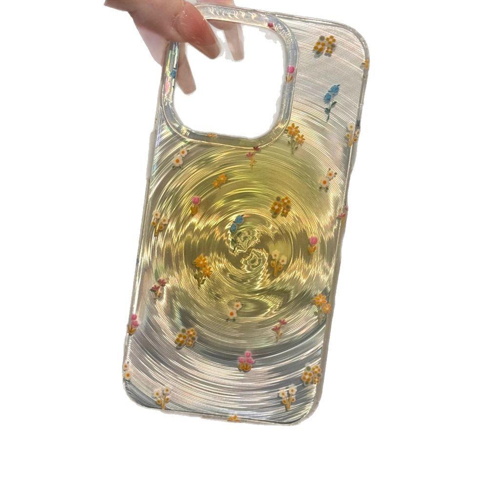 Smudge yellow floral application iPhone17ProMax vortex mobile phone case 16 Apple 14/15 large hole premium sense