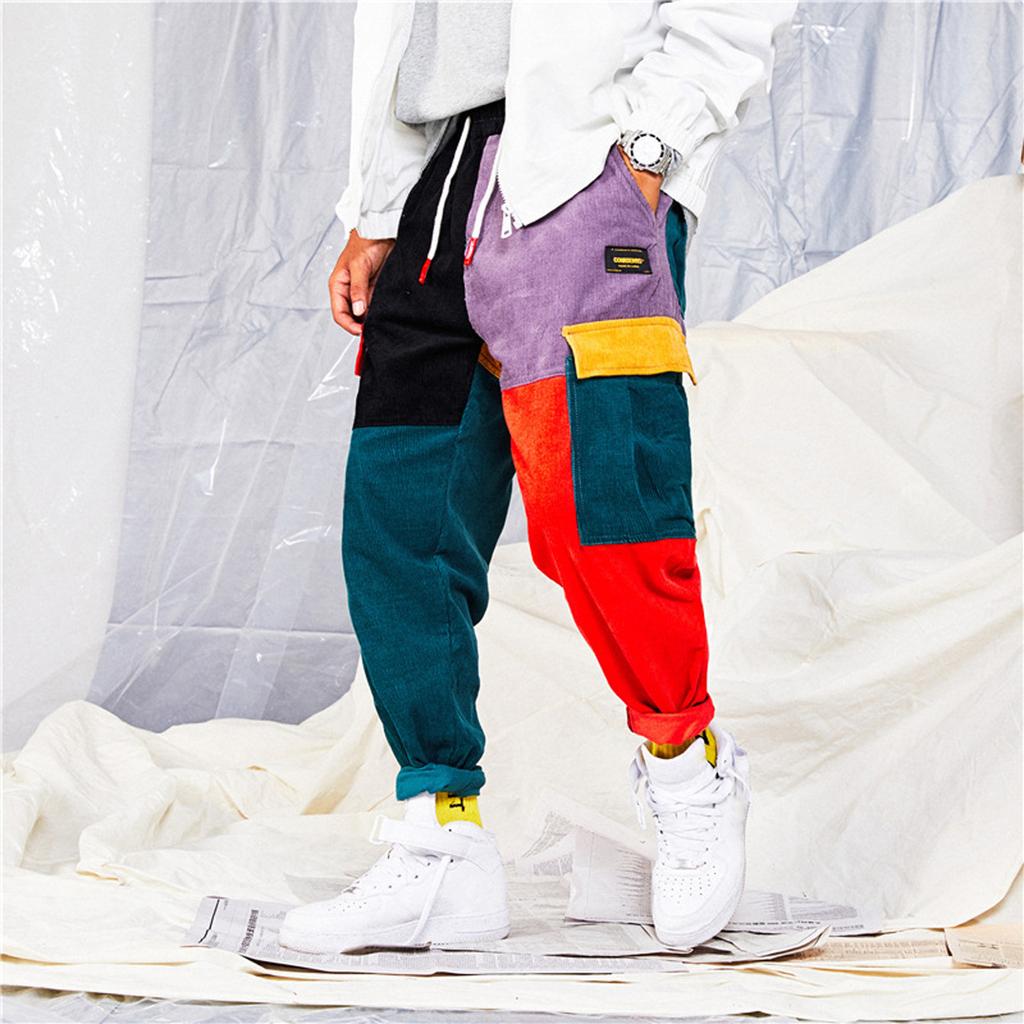Men'S Overalls Color Matching Loose Light Core Flannel Hip Hop Jogging Street Pants
