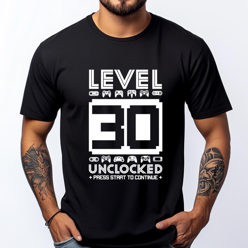 Level 30 Unlocked Video Gamer 30th Birthday Clothing Mans Tee Shirt Men Tshirt Graphic Cotton Short Sleeve Mother s Day - Men... S разноцветный