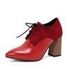 Fashion Women's Pump Shallow Brogue Shoes Vintage Chunky Heel Oxford Lace-Up Fashion Elegant Ladies High Heels White Black Brown Red