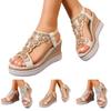 Bohemian Wedge Sandals For Women Thick Sole Plus Size Elastic Band Flip Flops Sandals For Women Dressy Womens Tan Sandals