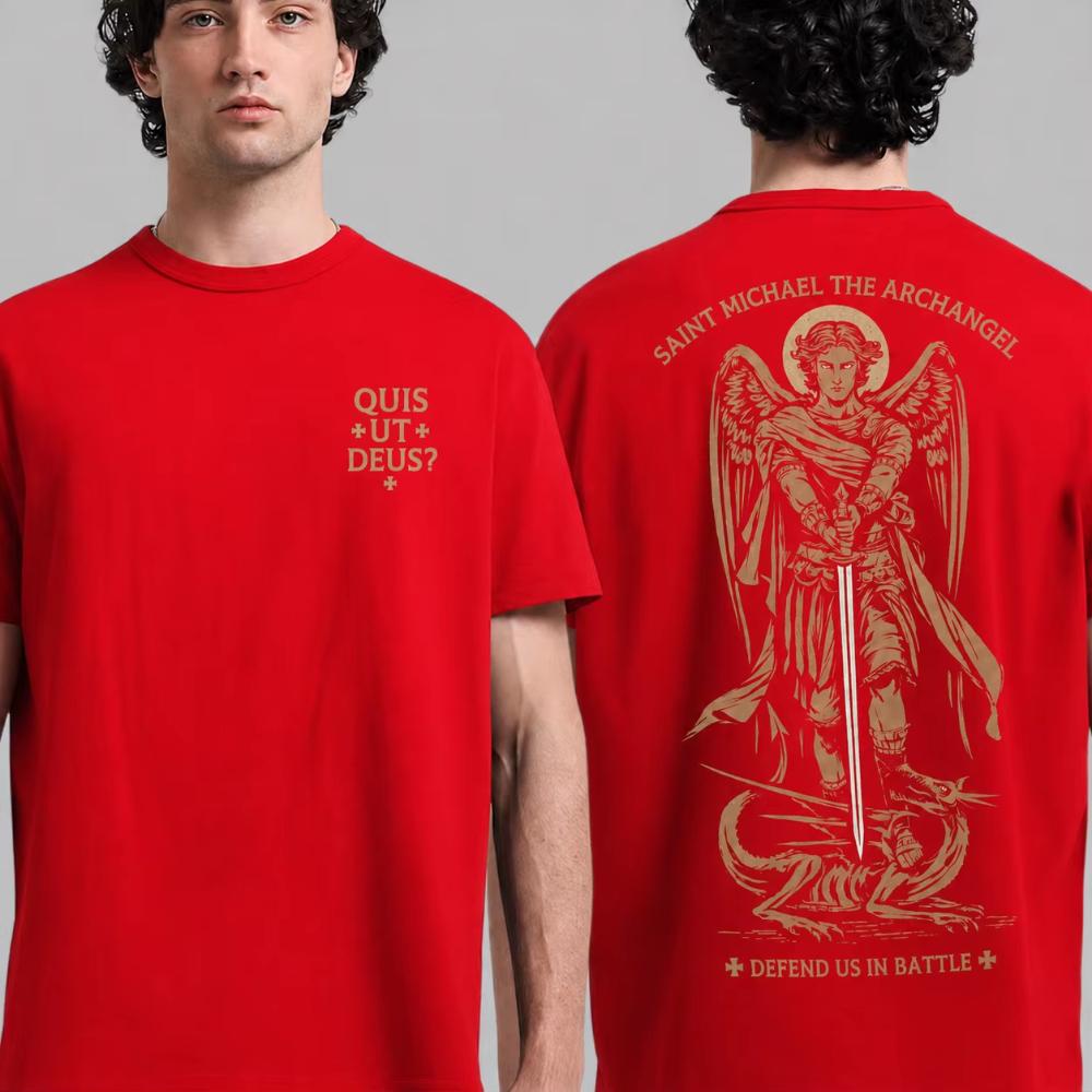 2026 Saint Michael The Archangel Adult HighQuality Printed Cotton Tee Unisexs Clothing Unisexs Summer Fashionable Trend T Shirt