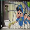 Crayon Shin-Chan & Friends Police Costume 2D Print Waterproof Shower Curtain, Beige Anime Bathroom Decor With Hooks