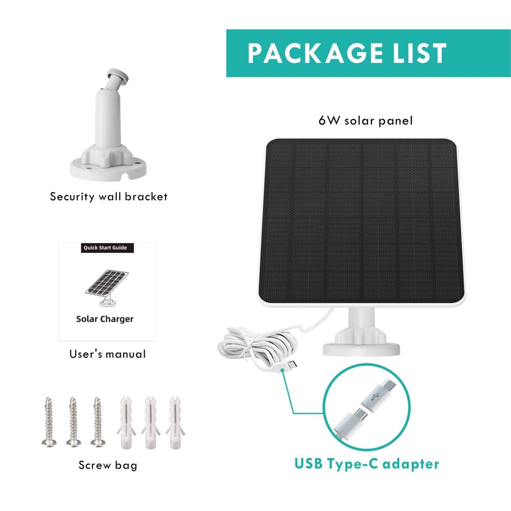 6W Solar Panel for Security Cameras Compatible with USB Rechargeable Powered 10ft Charging IP65 Adjustable Wall - Cameras, Cable, Waterproof, Mount.