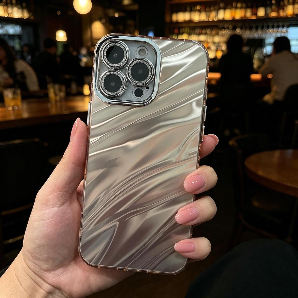 Water Ripple iPhone 16 Pro Case with Rhinestone Lens