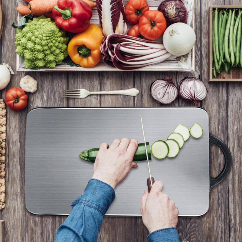 304 Stainless Steel Cutting Board Food Grade Double-Sided Defrosting Board With Easy Grip Handle PP Cutting Board Non-Slip