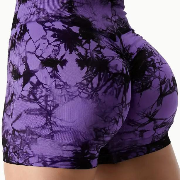 European & American Tie-Dye High-Waist Quick-Dry Yoga Shorts: Seamless, Elastic, Hip-Lifting, Fitness-Ready