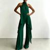 Cross-border special supply of European and American style neck off-the-shoulder chiffon top wide-leg pants set, temperament thin and drape two-piece 