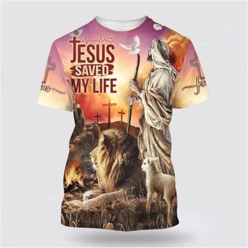 God Religion 3D Printed T-Shirt for Men Christ Jesus Pattern Street Short Sleeve Loose Oversized Tops Tees Daily Casual T Shirts