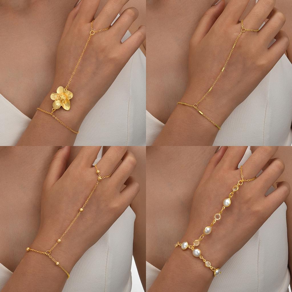 17KM 4 Piece Flower Bracelet Ring Set Fashion Jewelry Women Trendy Shiny Daily Party Accessory Gift For Her