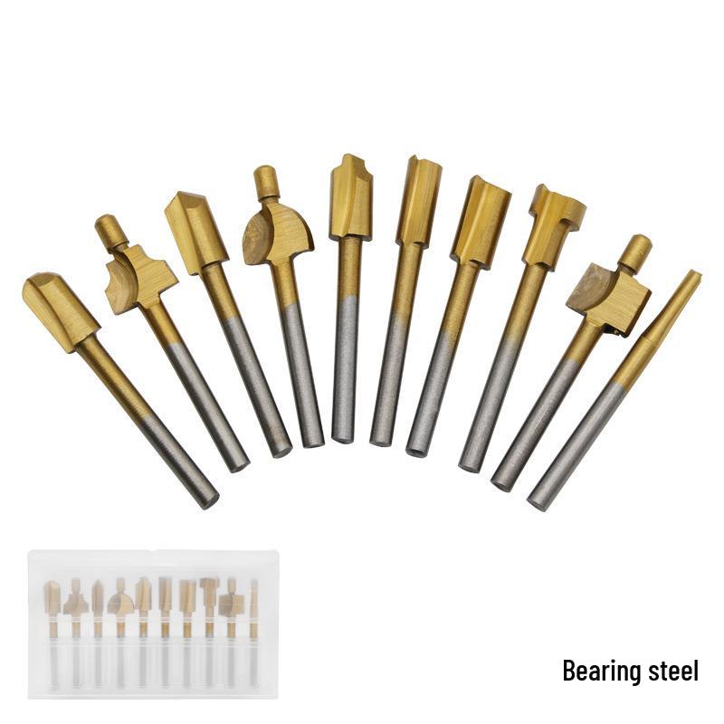 10-Piece Titanium Coated High-Speed Steel Slotting Cutter Set for Woodworking & Engraving