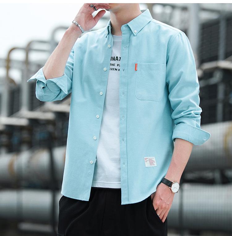Men's Solid Color Oxford Cotton Yellow Button-Down Long Sleeve Shirt for Spring/Autumn Layering