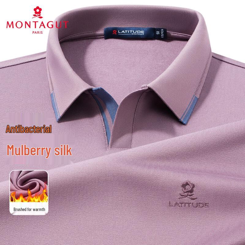 MONTAGUT Men's Brushed Silk Blend Long Sleeve Polo Shirt