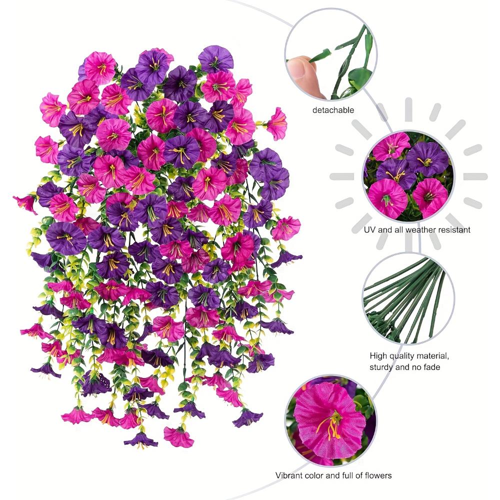 

1pcs Artificial Morning Glory & Eucalyptus Vine Wall Hanging - Pink & Purple Trumpet Flower Decoration for Outdoor Garden, Patio, or Home Decor білий