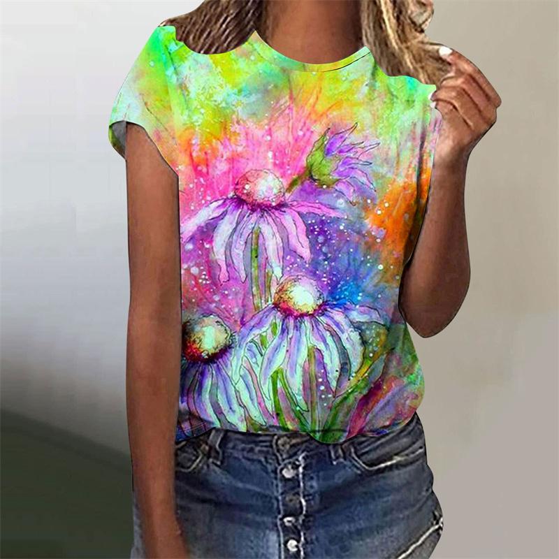Buntes Schmetterling Tierdruck T-Shirt Damen Harajuku Vogel Blume Grafik Kurzarm T-Shirts Mode Grafik O-Ausschnitt T-Shirt Top