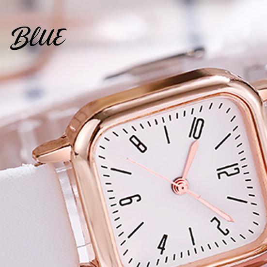 Quartz Movement Watch Women Square Dial Faux Leather Strap Ladies