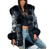 Women's Faux-Fur Shaggy Winter Camo-Coat Long Sleeve Open Front Outwear Fishtail Hooded Jacket