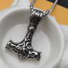 Edelstahl Lang Odin Dreiecksknoten Logo Thor Hammer Titan Anhänger Halskette