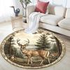 Deer Forest Round Area Rug,Carpet Rug for Living Room Bedroom Sofa Playroom Decor,Non-slip Floor Mat