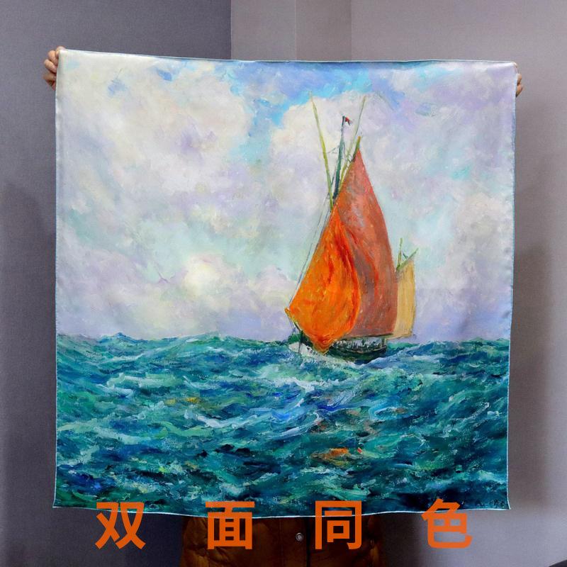 Mofula Sea Sailing 18 mmi twill silk double-sided same color mulberry silk silk scarf heavy silk square scarf 88*88cm