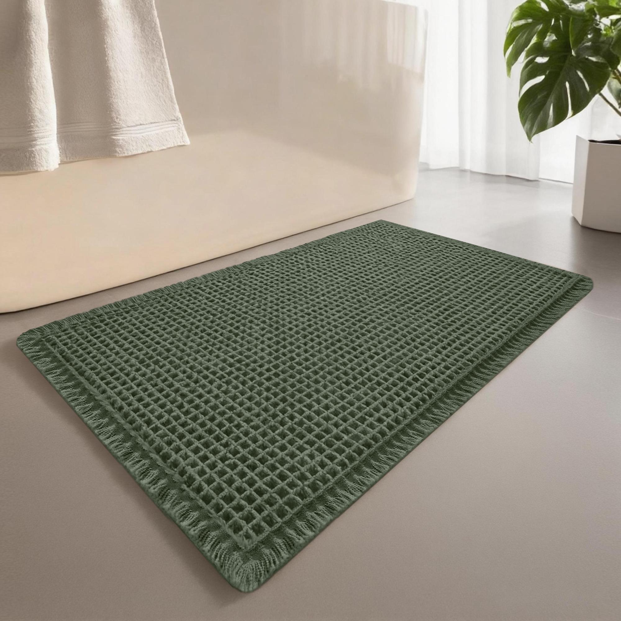 

Waffle Bath Mat Rug Super Absorbent Non Slip Boho Bath Mats Washable Soft Quick Dry Bathmat Farmhouse Bathroom Decor 43x61cm оливковое зеленый