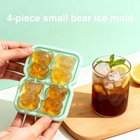 Bear Shape Ice Cube Mold 4-Cavity Silicone Ice Tray Easy Release