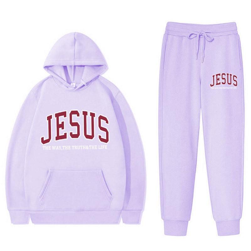 Letter Print Hoodie Sweatpants Set Men Women Casual Tracksuit Long Sleeve Sportswear