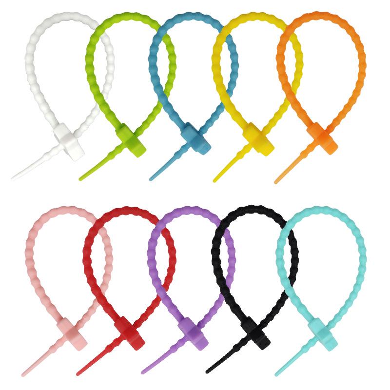 Multicolor TPR Silicone Zip Ties: Elastic Self-Locking, Reusable Cable Organizers & Keychain Pendants.