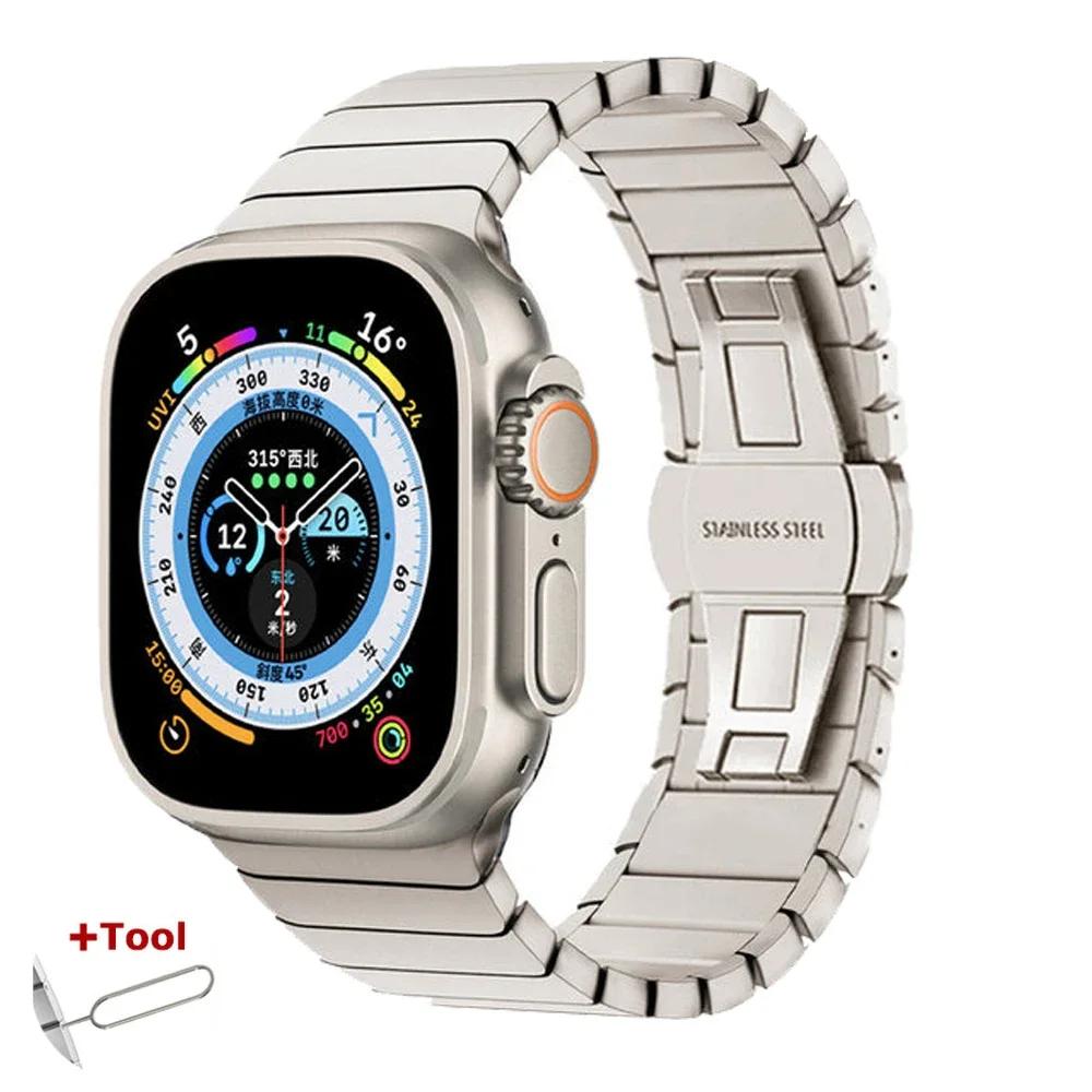 Stainless Steel Strap For Apple Watch Band Ultra 3/2/1 49mm 45mm 41mm 44mm 42mm 46mm Metal Link Bracelet iWatch 11 10 9 8 7 6 5