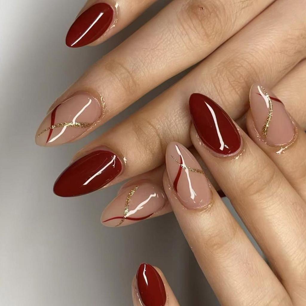 24 Stück Glitzernde Mandel Acryl Aufdrücknägel Glänzend Vollständige Abdeckung Falsche Nägel Aufklebenägel für Maniküre in Salonqualität