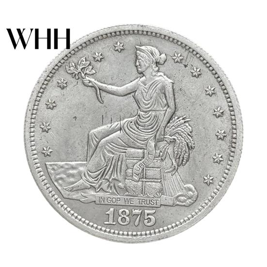 Starožitné sběratelské pamětní mince v hodnotě jednoho dolaru z roku 1875 Old Morgan Liberty