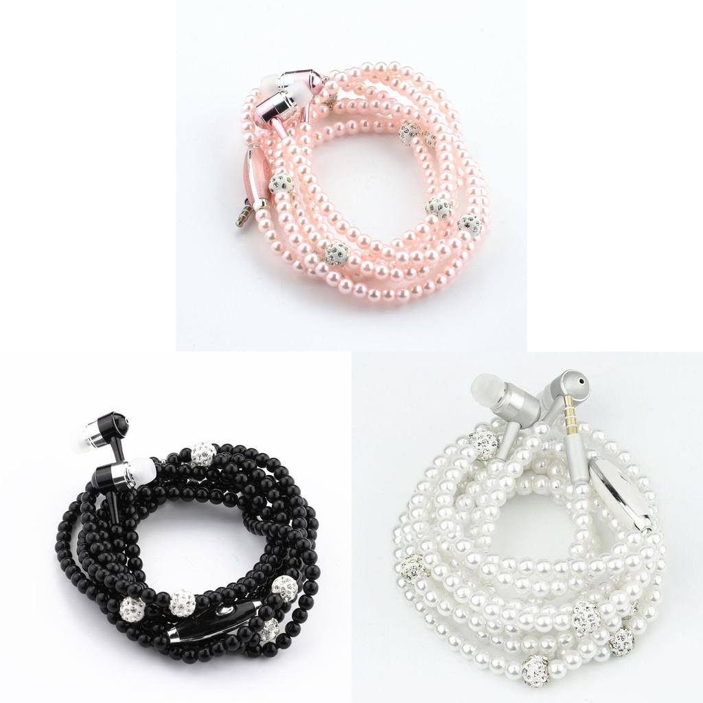 Fashionable Jewelry Pearl Necklace Earphones Mic Beads For Elegant Listening Experience