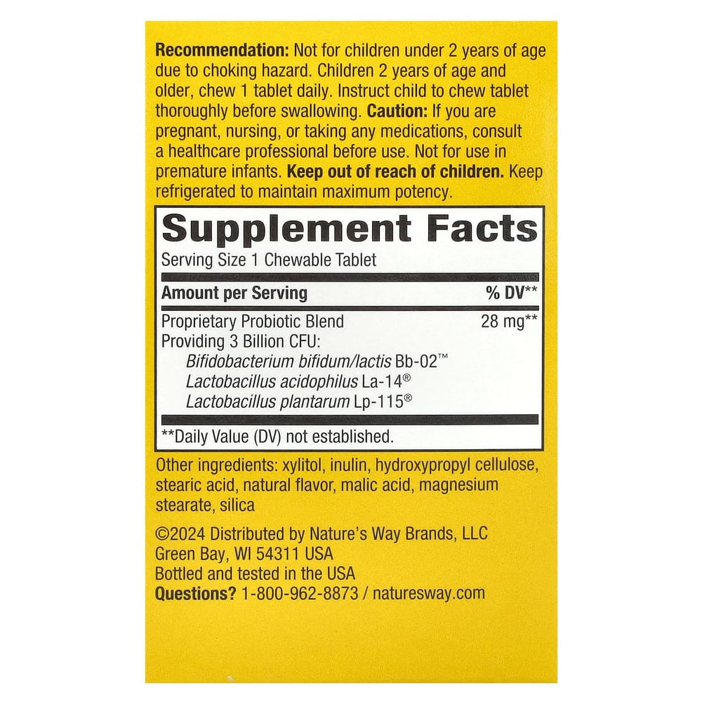 Nature's Way Primadophilus Kids' Chewable Probiotic, Cherry Flavor, 60 Tablets (Ages 2-12)