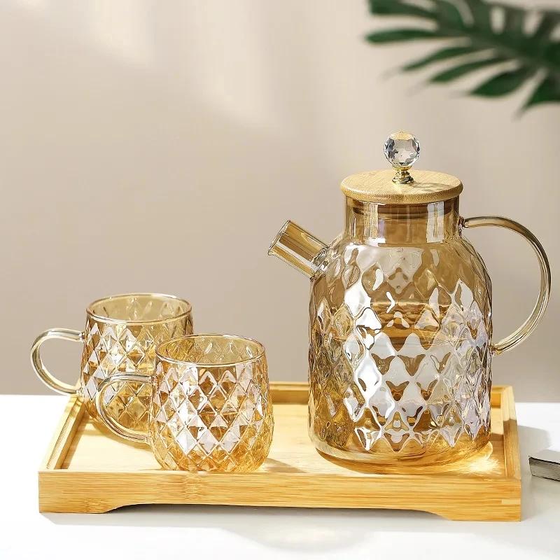 Glass Teapot Glass Kettle With Bamboo Lid Heat-resistant Thicken Glass Pot for Juice Household Teapot Nordic Drinkware