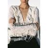Women's Spring Clothing Romantic Style Bows Lace-up Long Sleeve V-neck Lace Laminated Decoration Tops 4813319