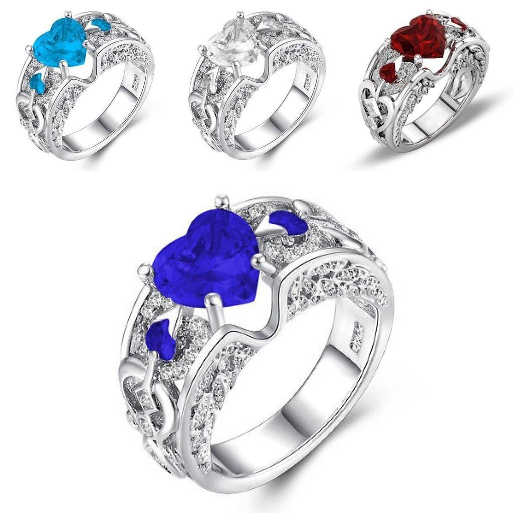 Elegant Women Ladies Rhinestone Princess Heart Shape Jewelry Wedding Ring