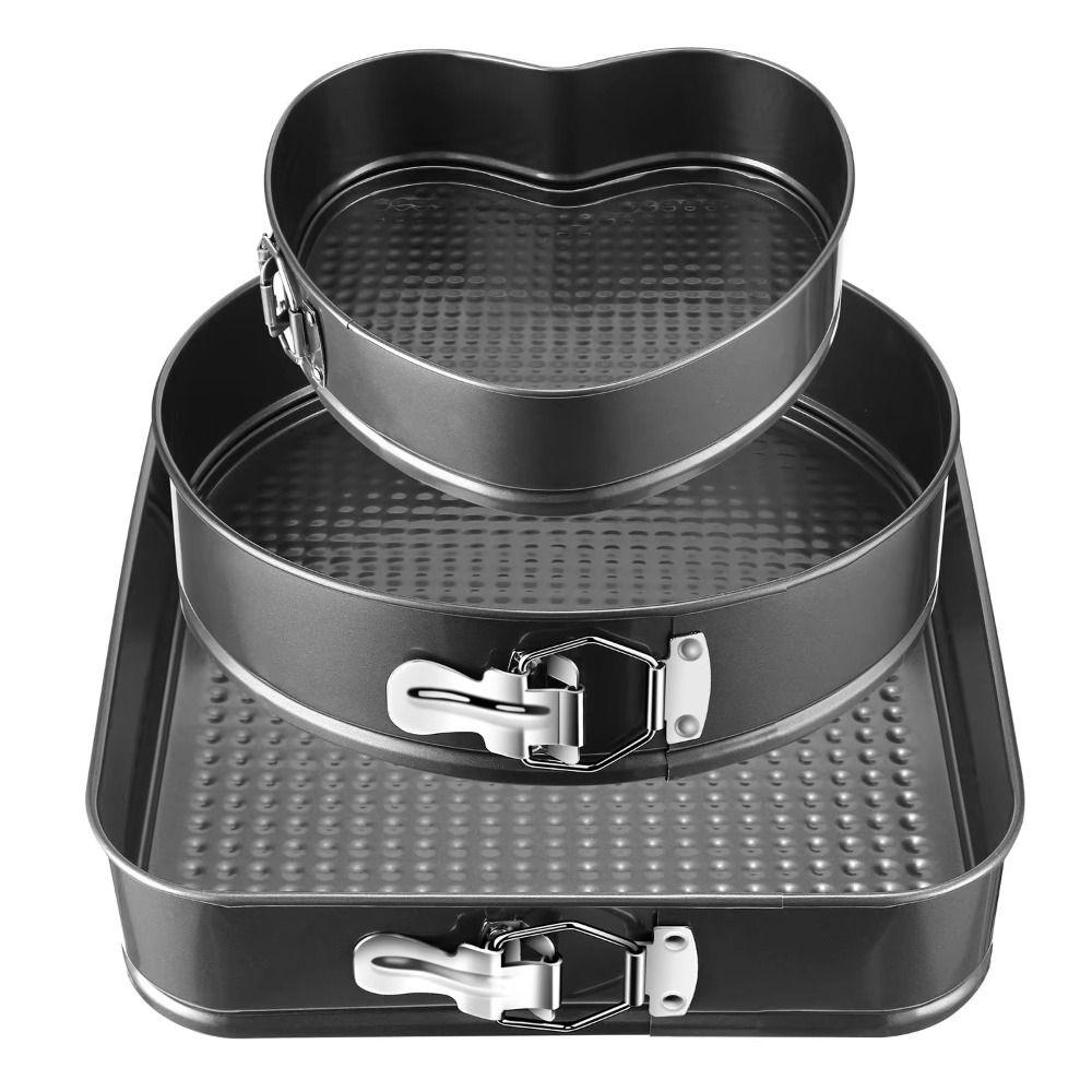 3pcs Carbon Steel Cake Embryo Mold Set Heart Round Square Live Bottom Baking Pan Tool  Home Kitchen