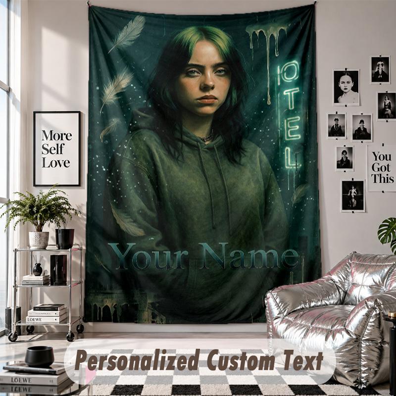 Wandbehang-Gobelin mit individuellem Namen & Text, Billie Eilish Dekorationstextil für Schlafzimmer