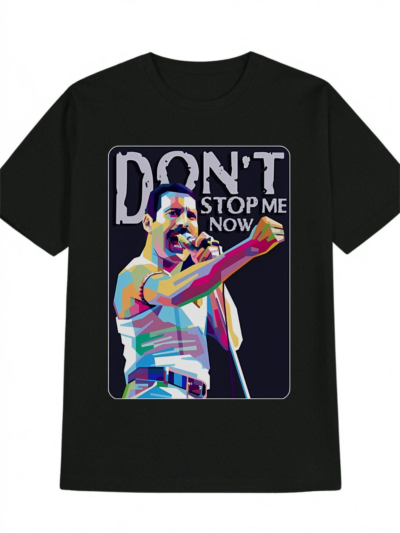 Casual Round Neck T-shirt with Vibrant DON T STOP ME NOW Graphic Print - Lightweight Summer Tee XXXL