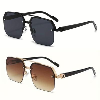 2 Pairs of New Half Frame Trimmed Glasses, Suitable for Both Men and Women, Square Shaped Regular Decorative Glasses
