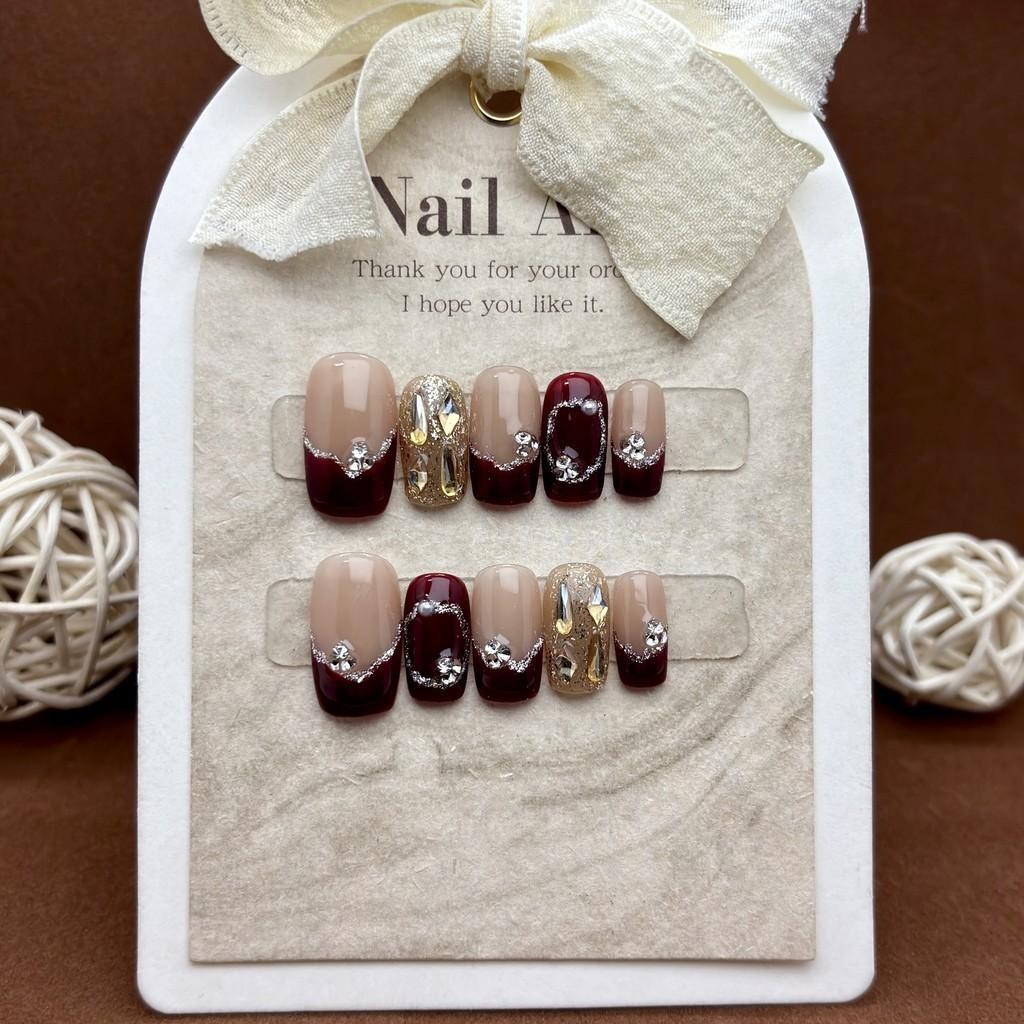 Transparent Artificial Nail Shining Diamond Short Style Sweet Wearable Manicure