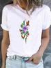 (Asian Size) Butterfly Flower Short Sleeve T-shirts Printed Clothing Lady Female Top Casual T Shirt Fashion Women Graphic Tee