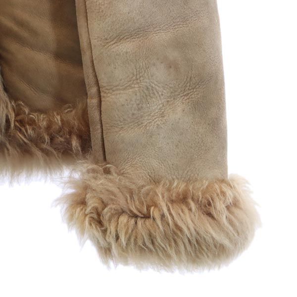 OLD 90s Leather Jacket 9 Beige Boa Fur Lining Women Used