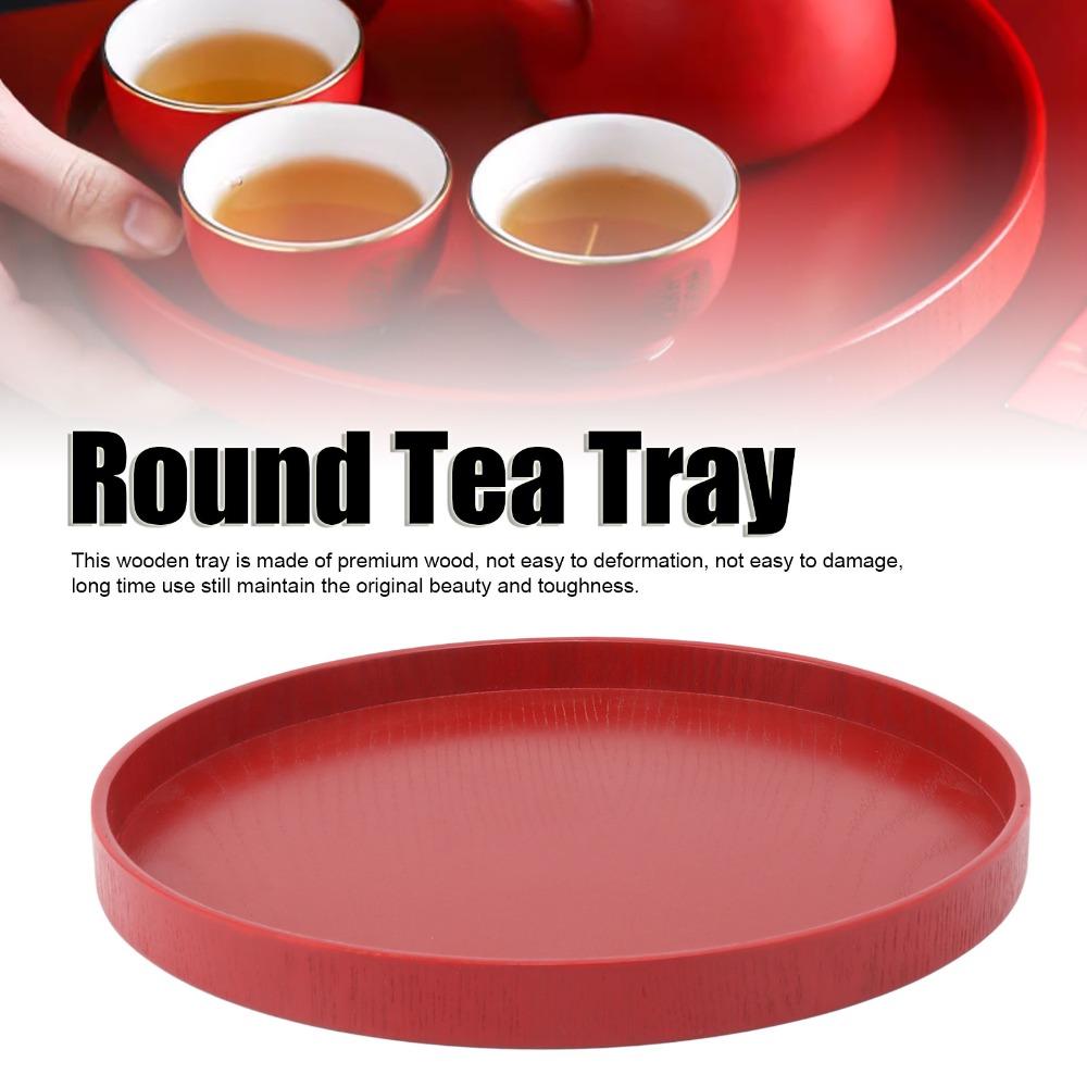 Wine Red Wooden Serving Tray Wooden Round Tea Plate Food Meals Serving Red Serving Tray Tea House